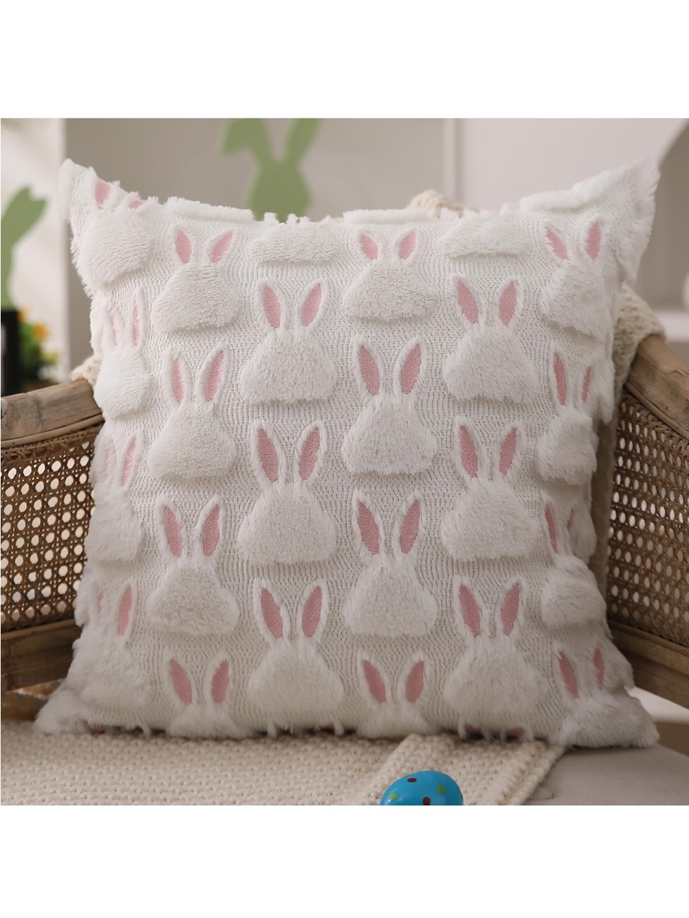 NEW! White Bunny Pattern Decorative Pillow with Pink Accents 18x18 - Set of 2